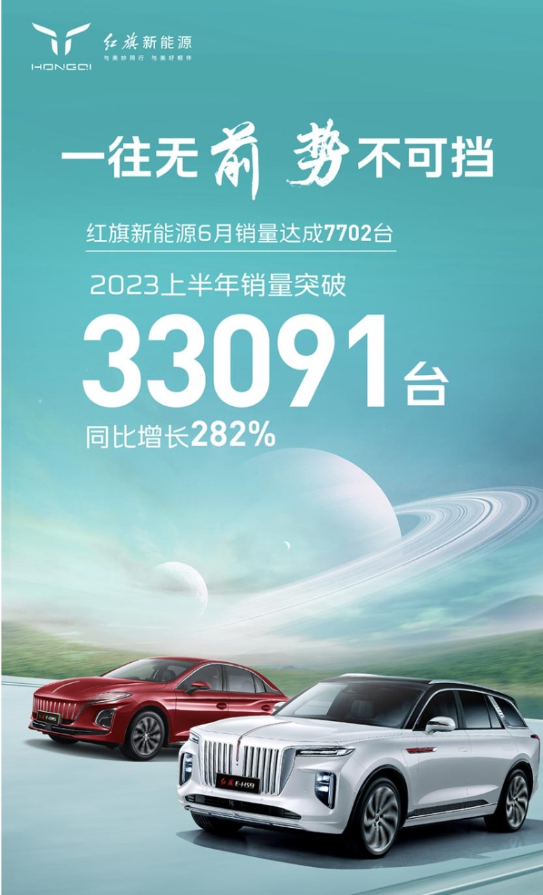 一汽红旗新能源汽车6月销量7702台，上半年销量破33091台